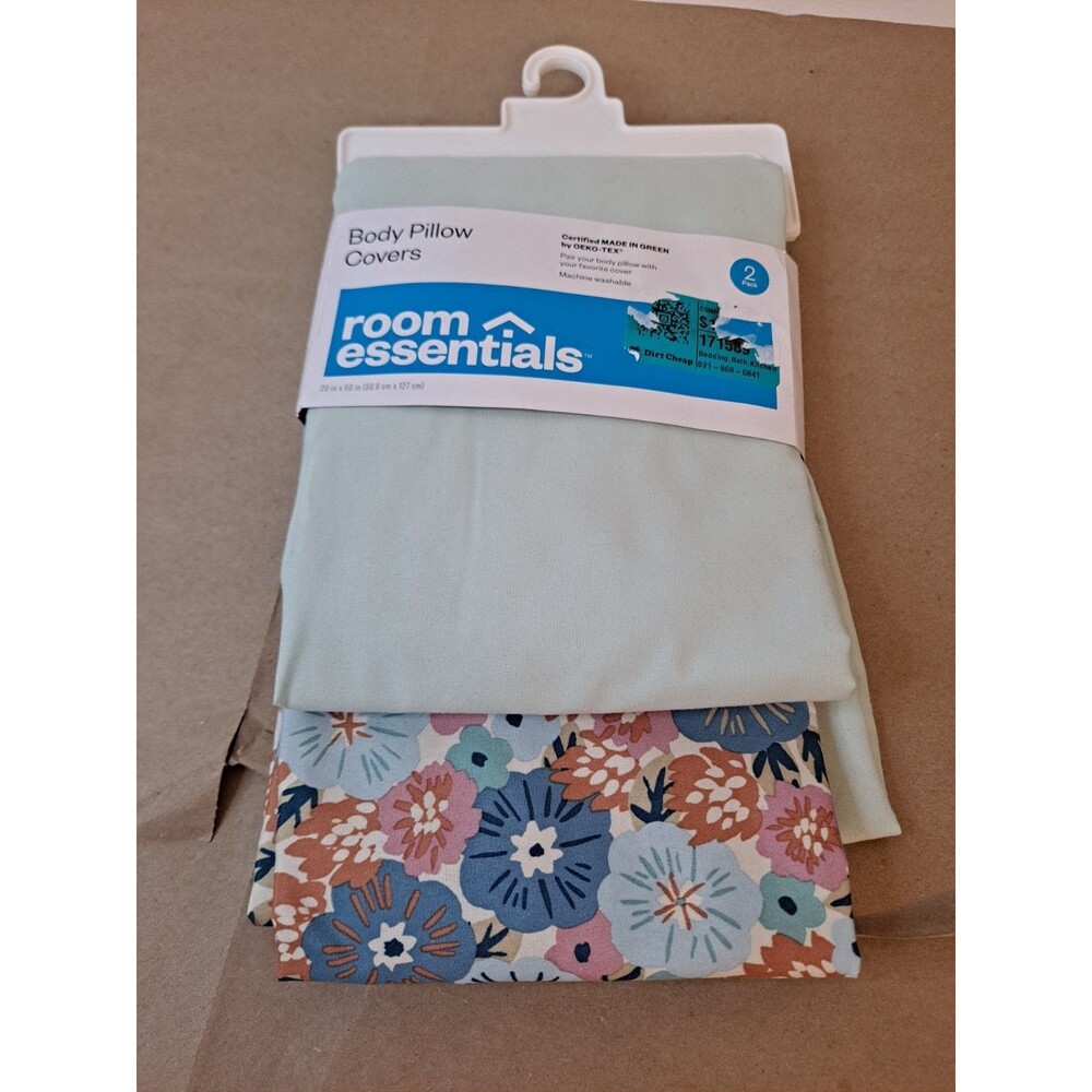 Room Essentials Body Pillow Covers 20 x 50 in Pansy Floral & Mint Green